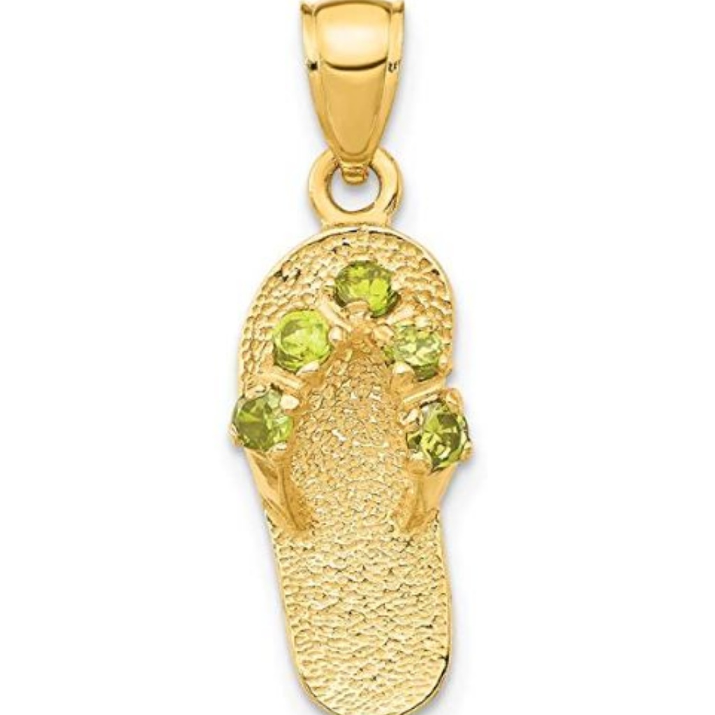 14k Yellow Gold Birthstone Flip Flop Necklace Charm Pendant Birth Month Cz Stone 531$